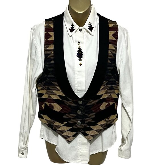 Roughrider Circle T Western Shirt Top Size S Line Dancing Vest M Vtg Made USA - Picture 1 of 14